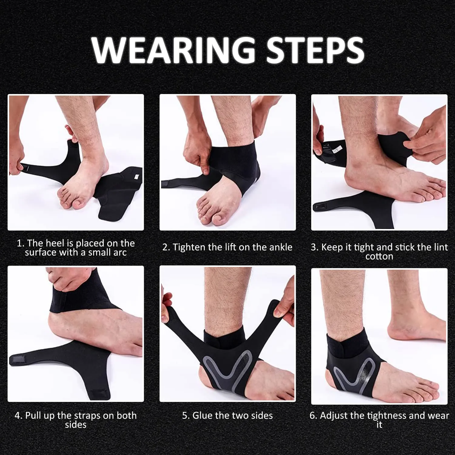 2-Piece Ankle Support, Adjustable Sports Ankle Support Band, Size M, For Sports Protection, Plantar Fasciitis, Ligament Injury, Achilles Tendonitis (Black)