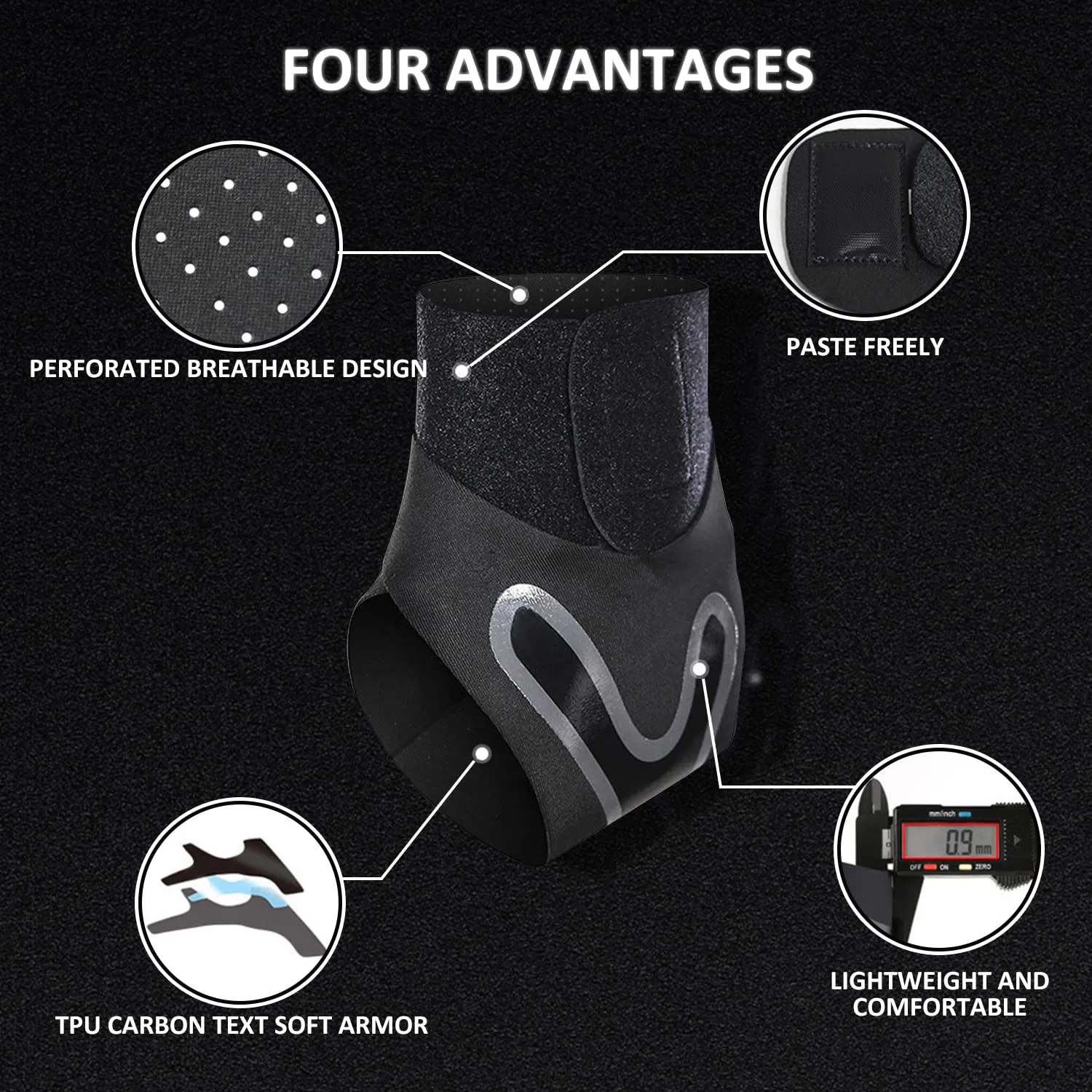 2-Piece Ankle Support, Adjustable Sports Ankle Support Band, Size M, For Sports Protection, Plantar Fasciitis, Ligament Injury, Achilles Tendonitis (Black)
