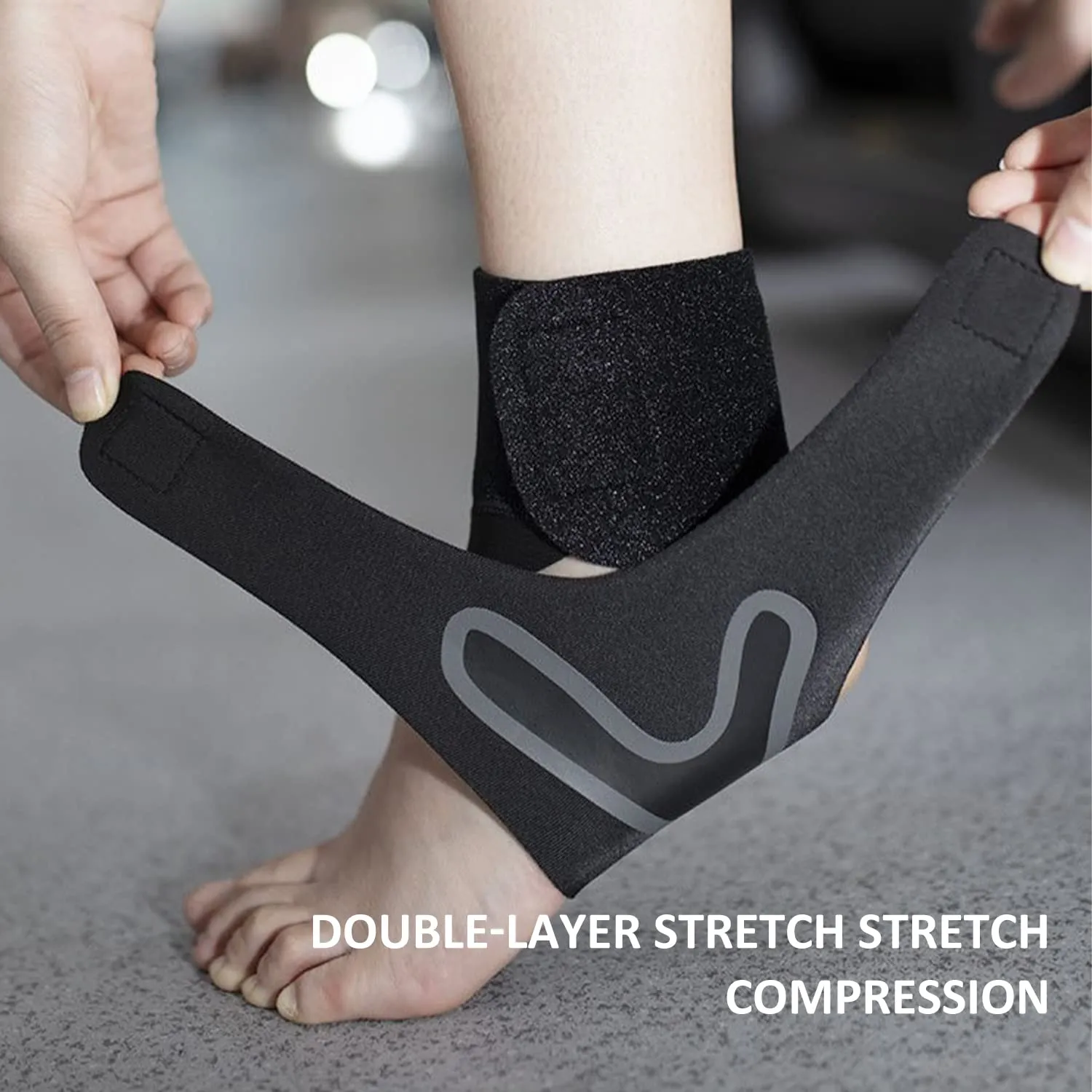 2-Piece Ankle Support, Adjustable Sports Ankle Support Band, Size M, For Sports Protection, Plantar Fasciitis, Ligament Injury, Achilles Tendonitis (Black)
