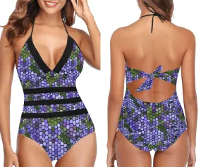 Agapanthus Stained Glass Lace Band Embossing Swimsuit up to 4 XL (FWS)