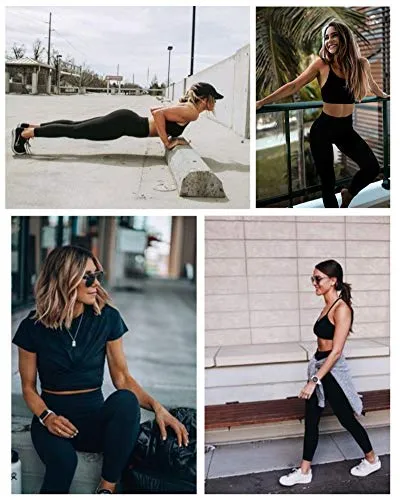Alebear Women's Yoga Pants High Waisted Gym Workout Running Leggings with Pockets (Black, M)