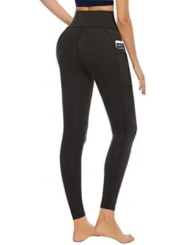 Alebear Women's Yoga Pants High Waisted Gym Workout Running Leggings with Pockets (Black, M)