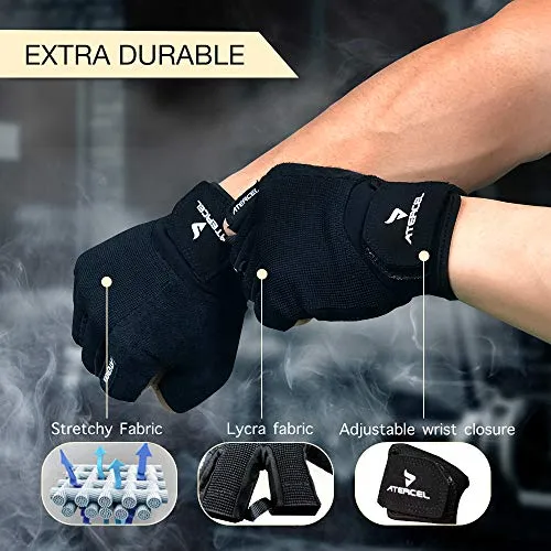 Atercel Gym Training Gloves, Best Workout Exercise Gloves for Crossfit, Cycling, Weight Lifting, Training, Breathable & Snug fit, for Men & Women (Black, XL)