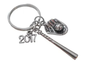 Baseball Bat and Mitt Keychain and Year Charm - Glad to Have You on Our Team Keychain