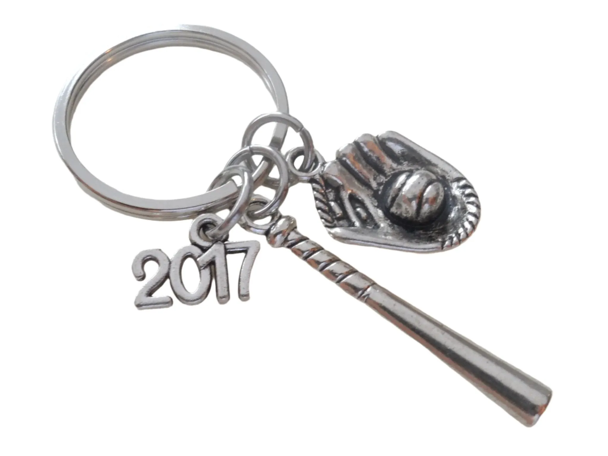 Baseball Bat and Mitt Keychain and Year Charm - Glad to Have You on Our Team Keychain