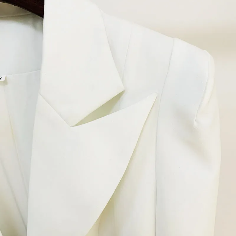 Black and White Women's Mesh Midsection Corset Lapel Suit