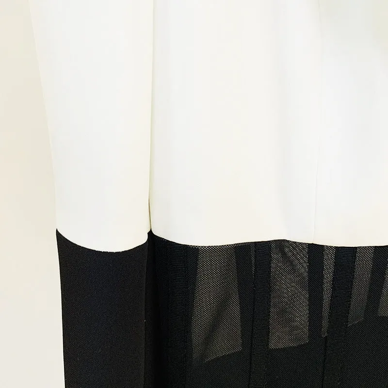 Black and White Women's Mesh Midsection Corset Lapel Suit