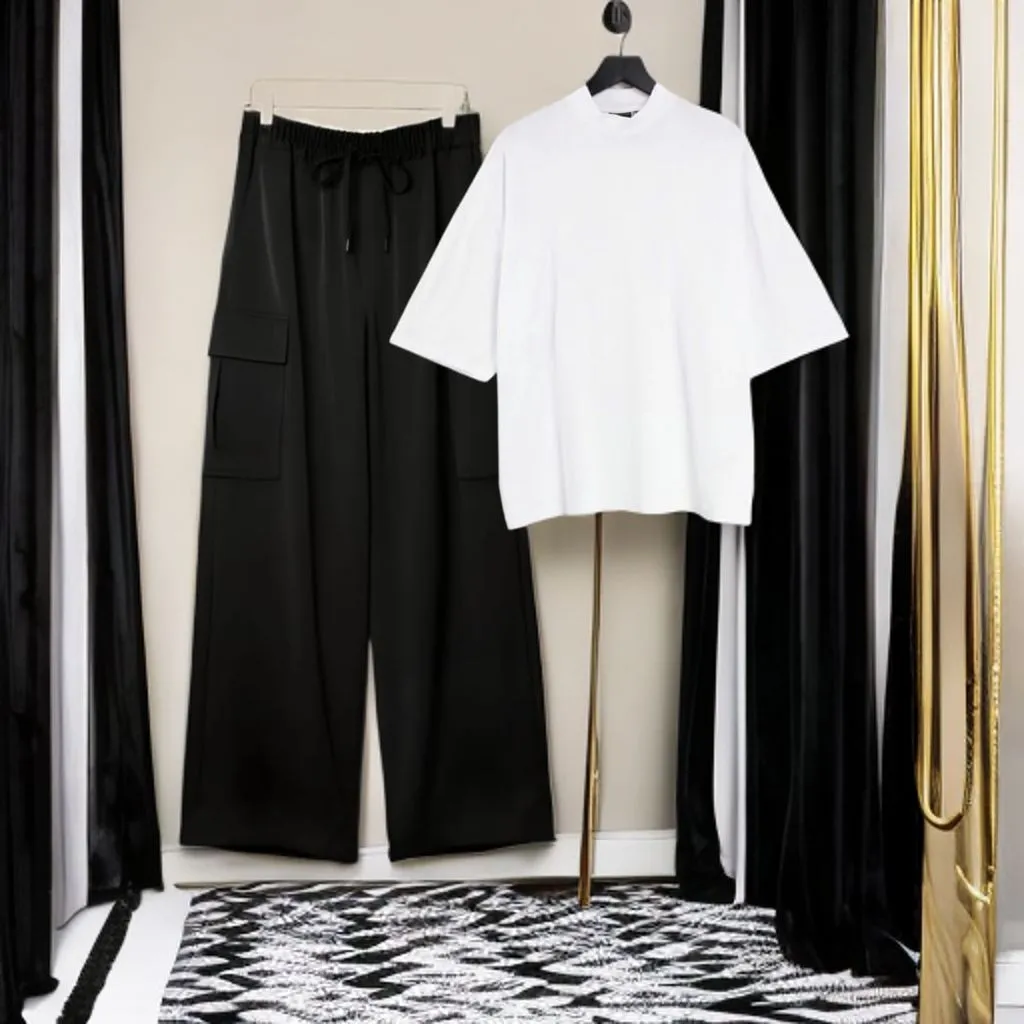 Black cargo with white oversized shirt
