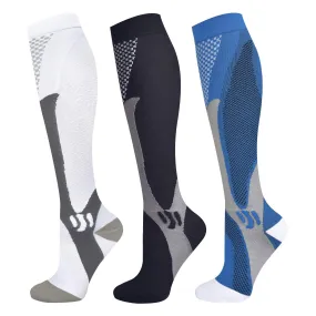 Blahhey 3 Pairs Compression Socks for Women & Men 15-25 mmHg Comfortable Fit Athletic Knee High Compression Socks for Nurses Sport Running Travel (XXL) Multi-colored XX-Large
