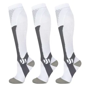 Blahhey 3 Pairs Compression Socks for Women & Men 15-25 mmHg Comfortable Fit Athletic Knee High Compression Socks for Nurses Sport Running Travel (XXL) White XX-Large