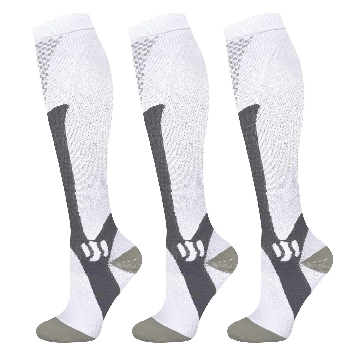 Blahhey 3 Pairs Compression Socks for Women & Men 15-25 mmHg Comfortable Fit Athletic Knee High Compression Socks for Nurses Sport Running Travel (XXL) White XX-Large