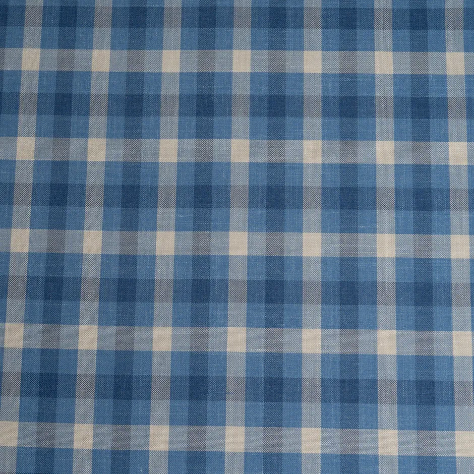 Blue & Stone Checkered Wool, Silk & Linen Blend Suiting
