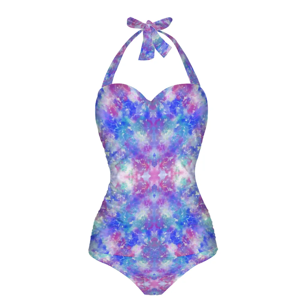 Blue Pink Aqua Halter Neck Swimsuit (FWS)