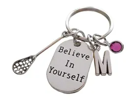 Custom Lacrosse Stick Charm & Believe In Yourself Charm & Letter Charm Keychain with Optional Add-on Birthstone Charm, Graduate Keychain, Lacrosse Player Keychain Custom Lacrosse Stick Charm & Believe In Yourself Charm & Letter Charm Keychain with Optional Add-on Birthstone Charm, Graduate Keychain, Lacrosse Player Keychain
