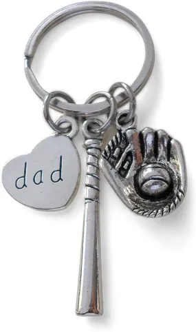 Dad Baseball Keychain, Baseball Glove & Baseball Bat charm; Father's Gift Dad Baseball Keychain, Baseball Glove & Baseball Bat charm; Father's Gift