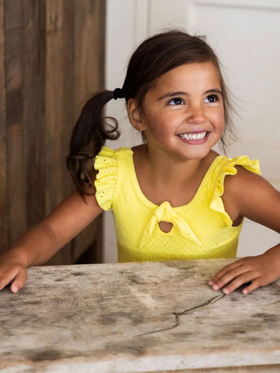 Girls swimsuit with embroidery - T46928-37 Yellow