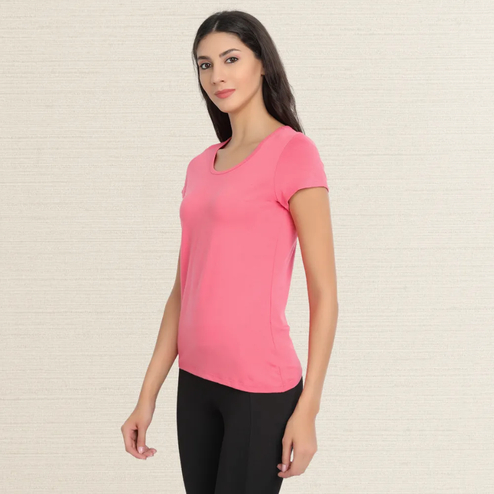 Half Sleeve T-Shirt | Bamboo Fabric | Comfort Fit | Women Active Wear | Pink