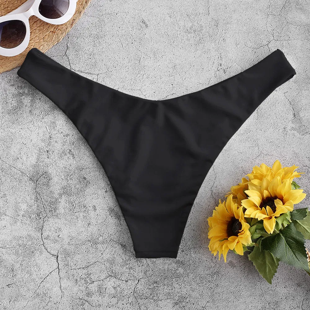 High Leg Plain Bikini Bottom Solid Sexy Women Brazilian Thong