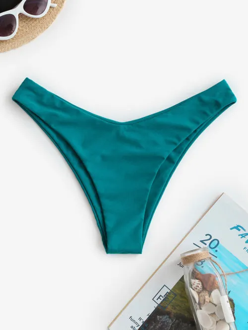High Leg Plain Bikini Bottom Solid Sexy Women Brazilian Thong
