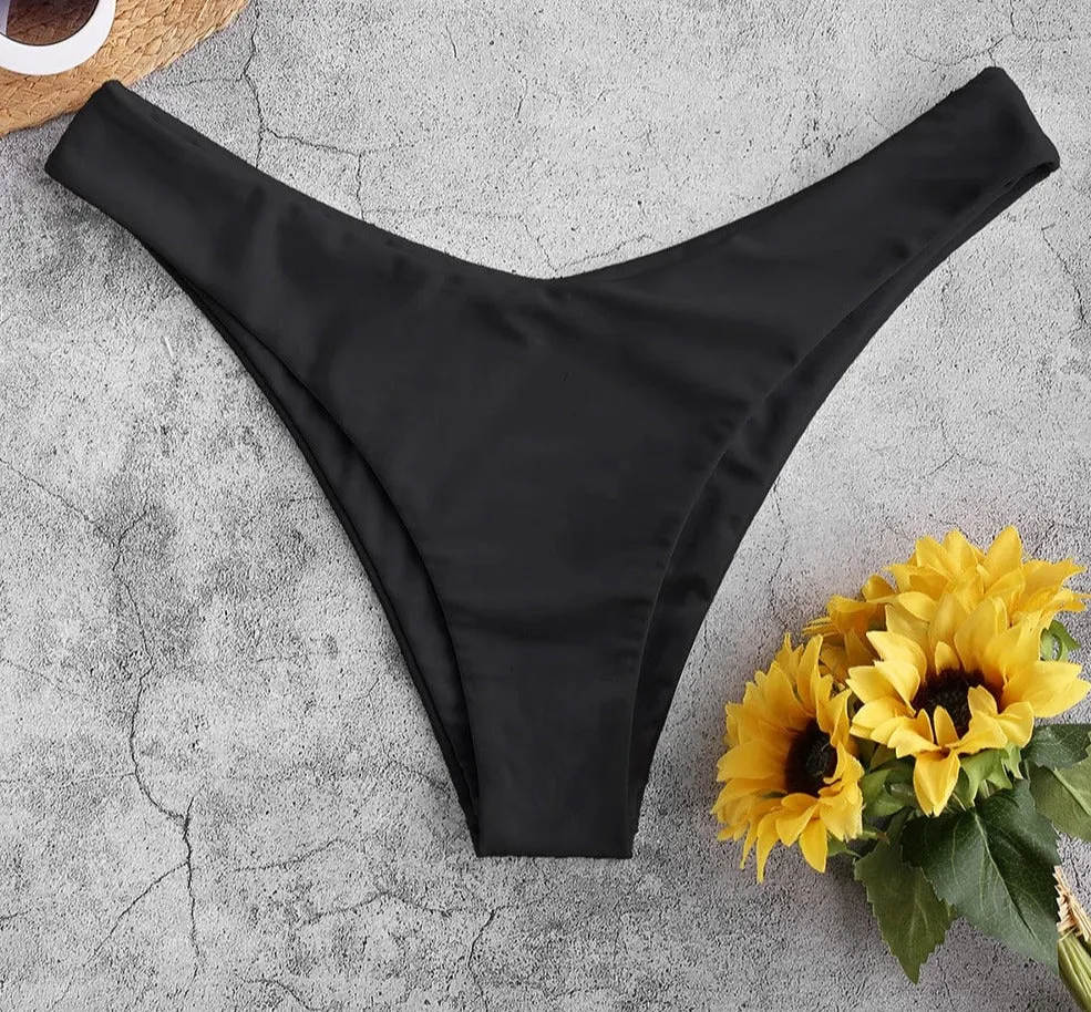 High Leg Plain Bikini Bottom Solid Sexy Women Brazilian Thong