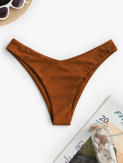 High Leg Plain Bikini Bottom Solid Sexy Women Brazilian Thong