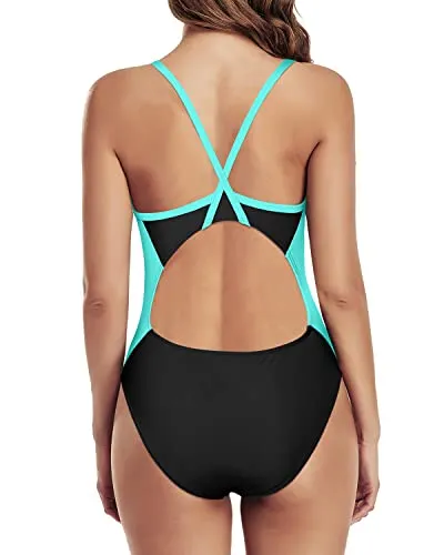 Highly Elastic Training Swimsuits Sport Swimwear-Black And Aqua