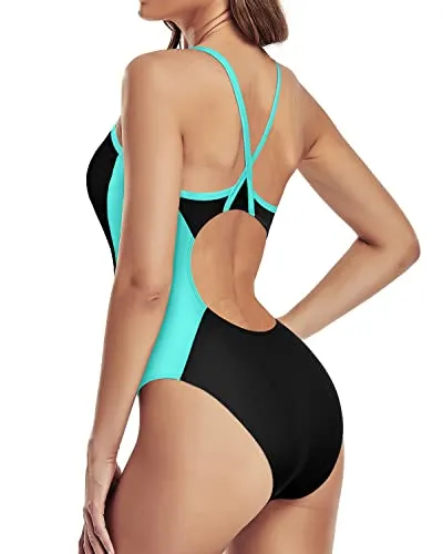 Highly Elastic Training Swimsuits Sport Swimwear-Black And Aqua