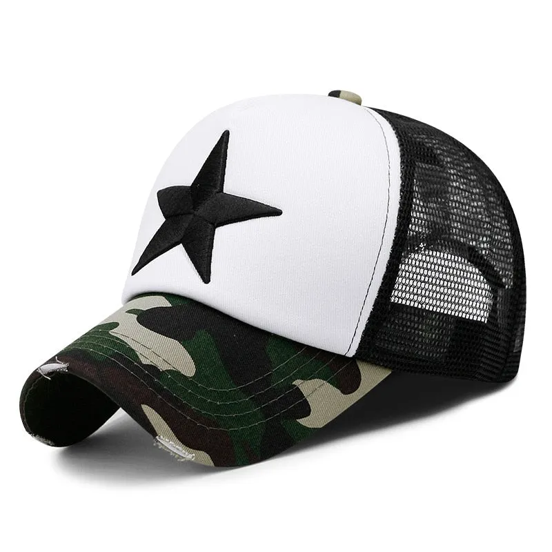 Large star embroidery trucker cap