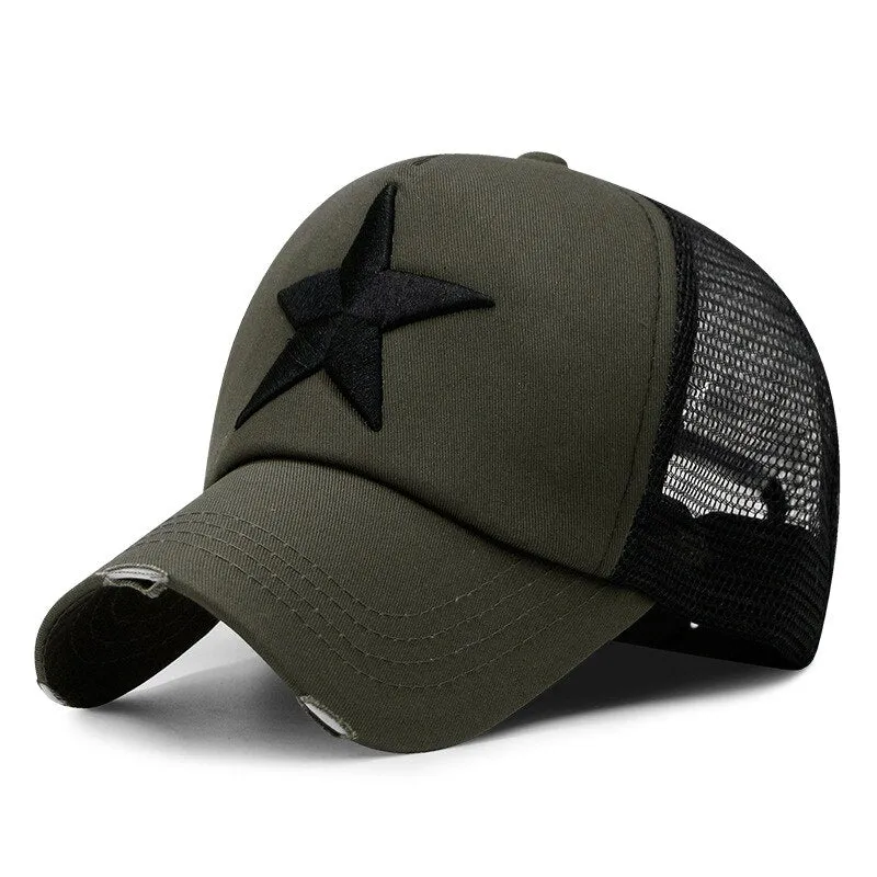 Large star embroidery trucker cap