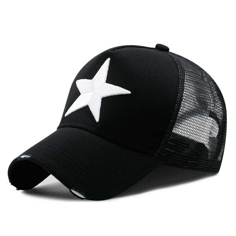 Large star embroidery trucker cap
