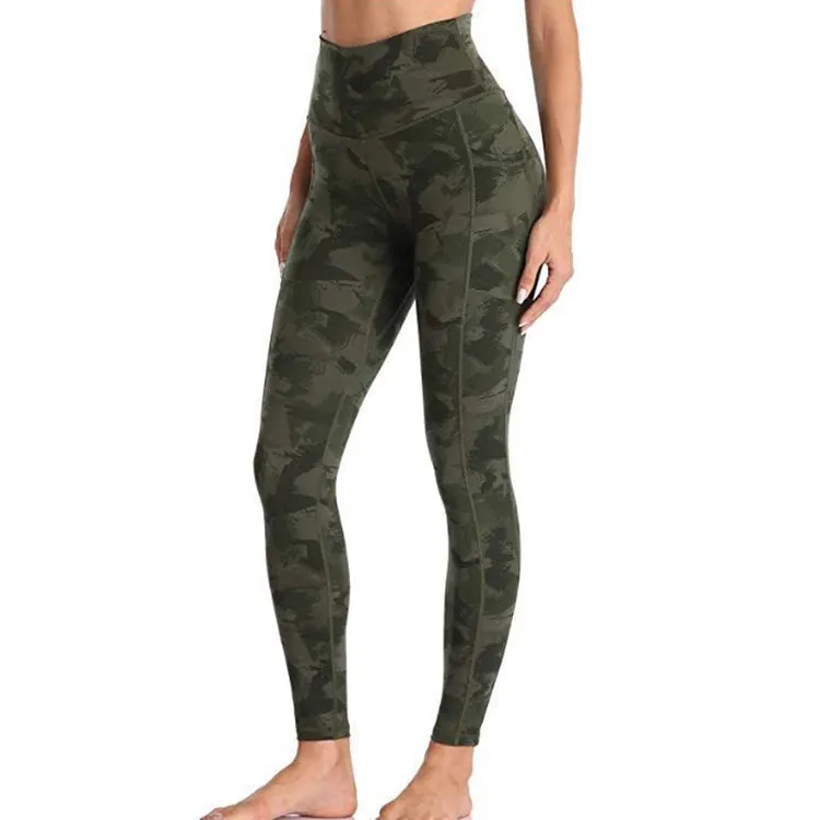 Lifting Women Sports Fitness High Waist Yoga Pants Pockets Gym Butt Scrunch Gym Leggings Camo Yoga Pants