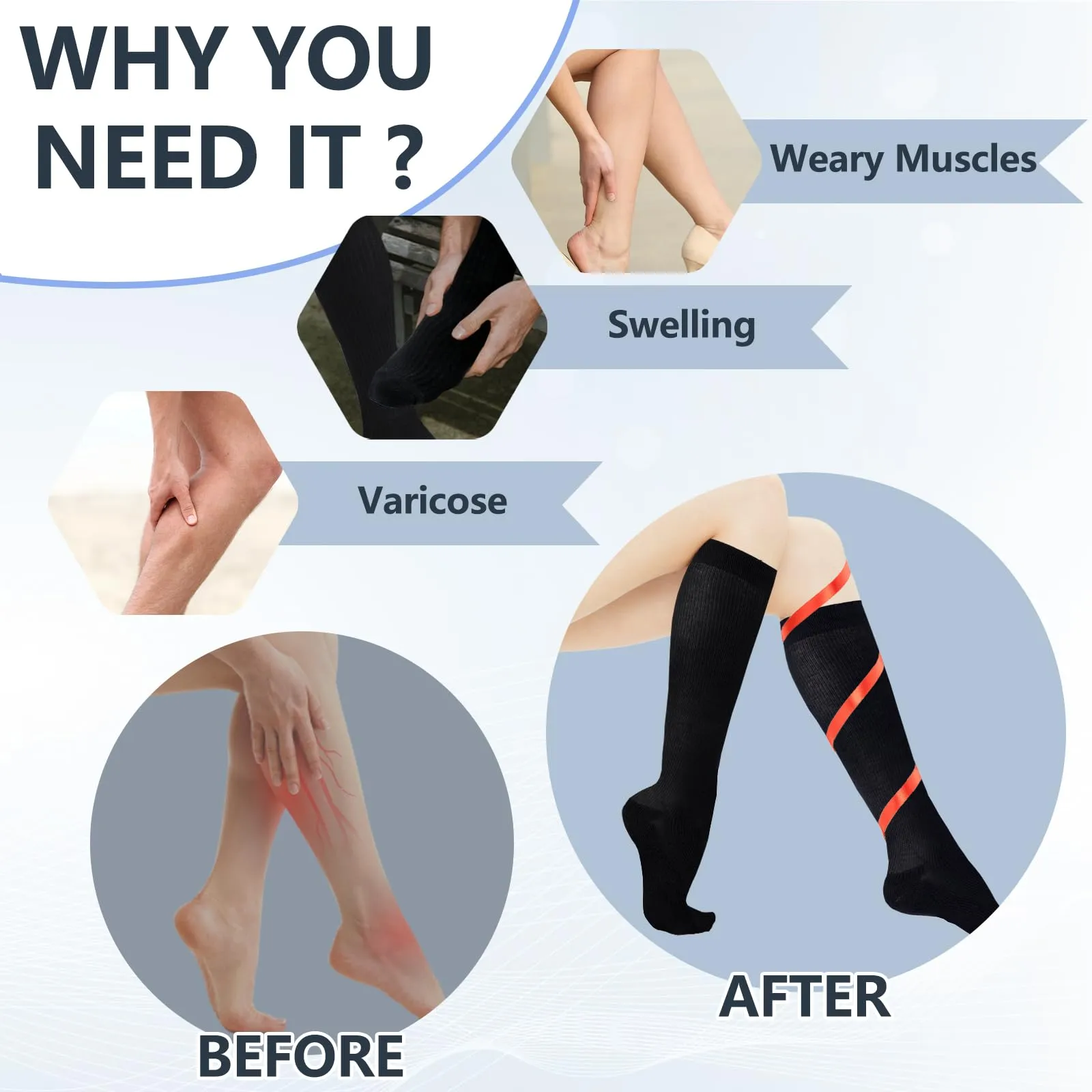  MD Cotton Compression Socks for Women and Men 4/6 Pairs 8-15/15-20 mmHg Knee High Socks for Sports Travel Nurse Edema 4 Pairs Black Cushion 15-20mmhg 10-13