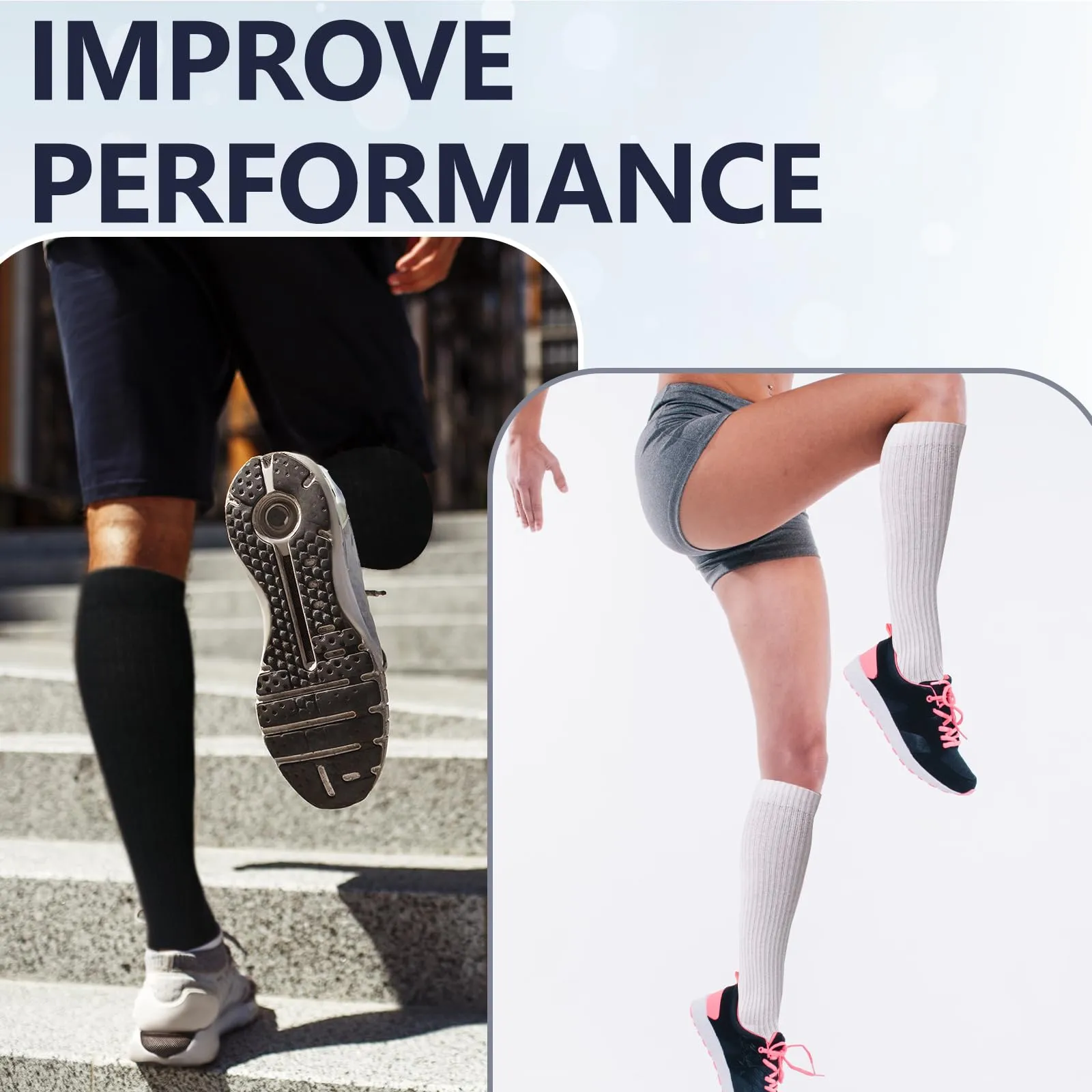  MD Cotton Compression Socks for Women and Men 4/6 Pairs 8-15/15-20 mmHg Knee High Socks for Sports Travel Nurse Edema 4 Pairs Black Cushion 15-20mmhg 10-13