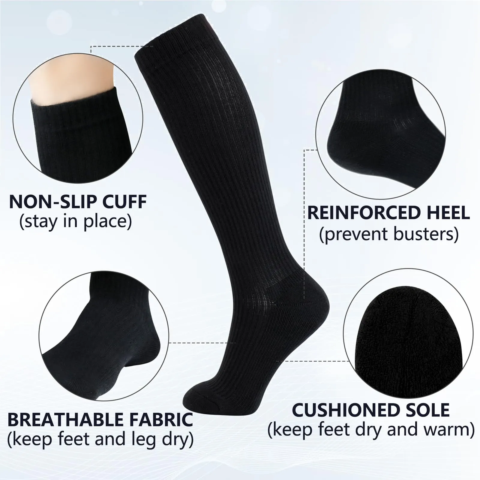  MD Cotton Compression Socks for Women and Men 4/6 Pairs 8-15/15-20 mmHg Knee High Socks for Sports Travel Nurse Edema 4 Pairs Black Cushion 15-20mmhg 10-13