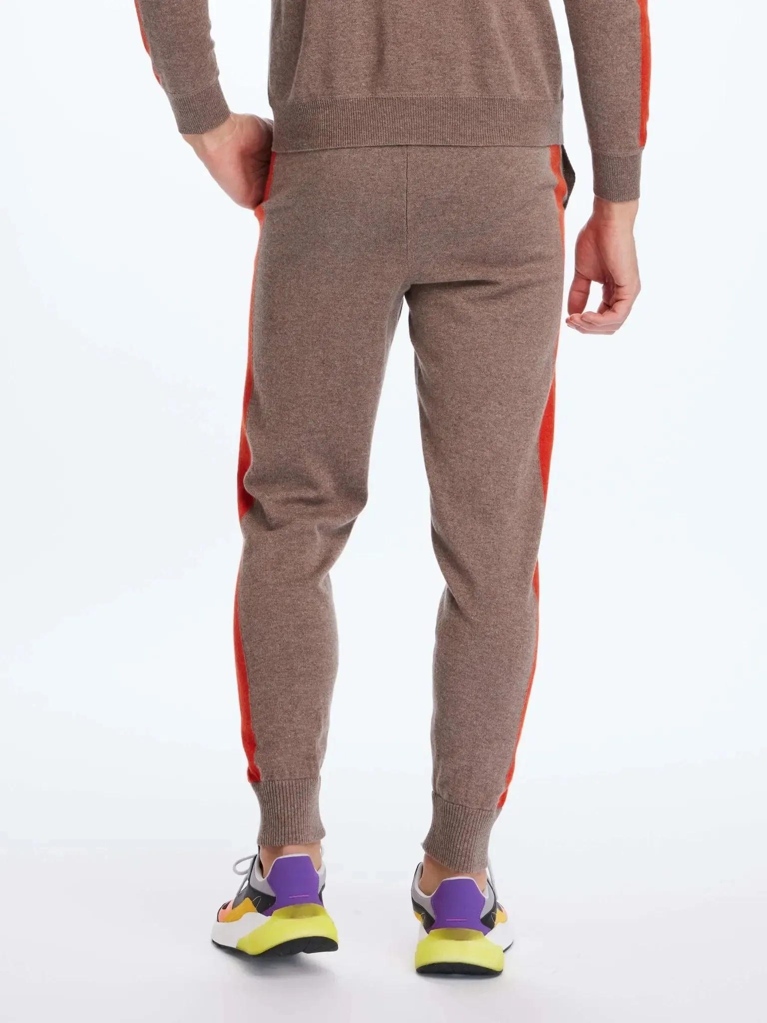 Men's Cashmere Sweatpant In Brown With Orange Stripe