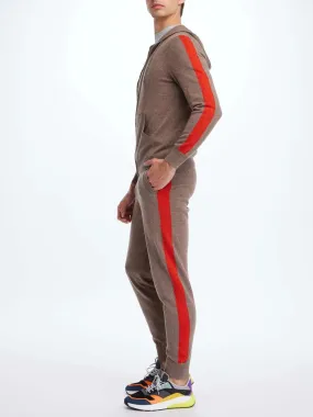 Men's Cashmere Sweatpant In Brown With Orange Stripe