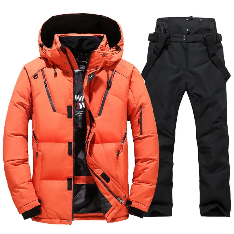 New Thermal Winter Ski Suit Men Windproof Skiing Down Jacket and Bibs Pants Set Male Snow Costume Snowboard Wear Overalls