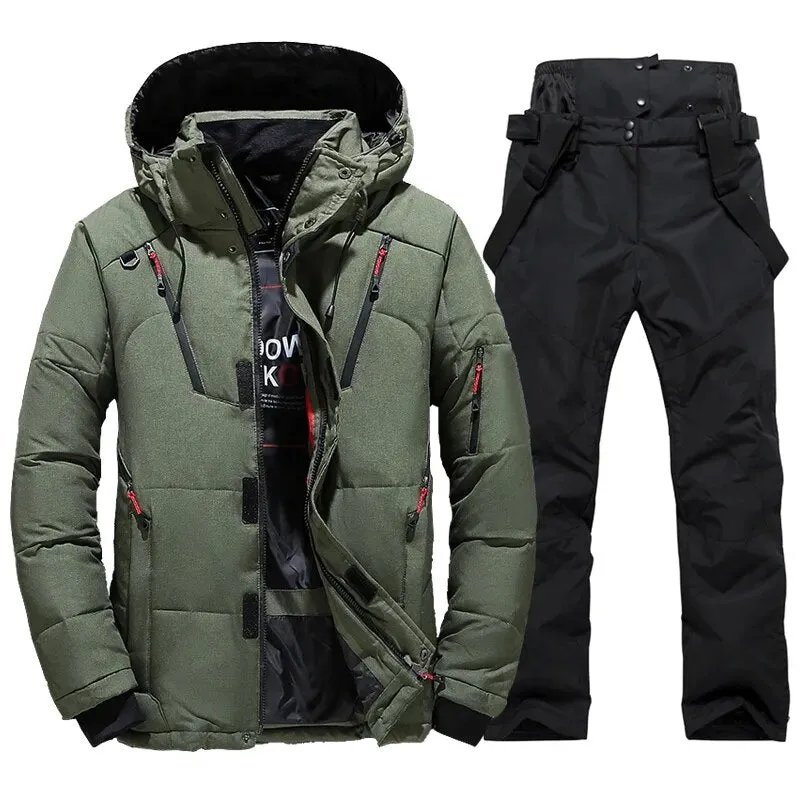 New Thermal Winter Ski Suit Men Windproof Skiing Down Jacket and Bibs Pants Set Male Snow Costume Snowboard Wear Overalls