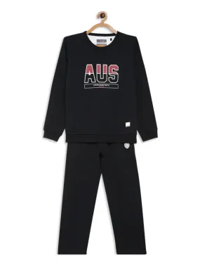 Octave Boys Black Printed Knitted Tracksuits