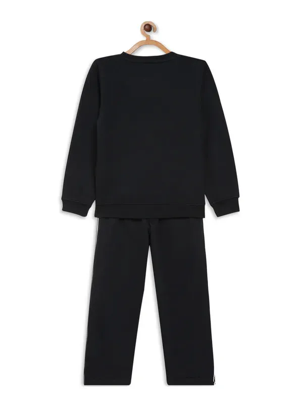 Octave Boys Black Printed Knitted Tracksuits