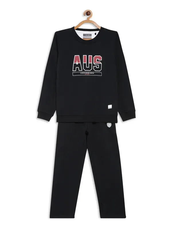 Octave Boys Black Printed Knitted Tracksuits