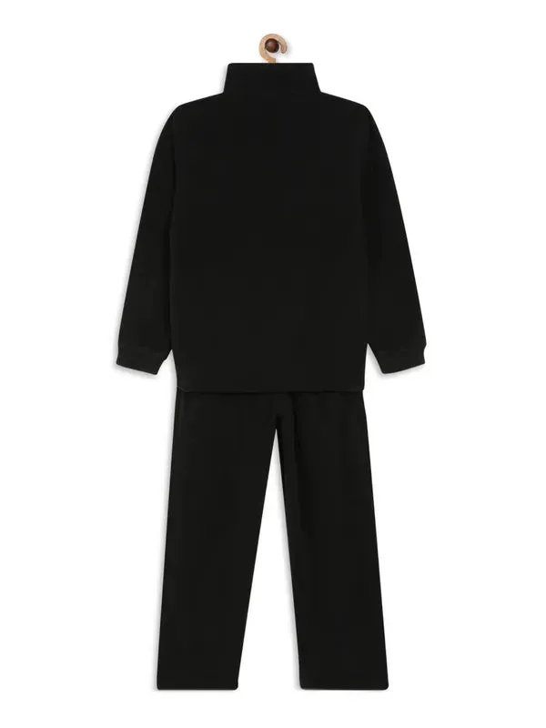 Octave Boys Black Solid Tracksuits
