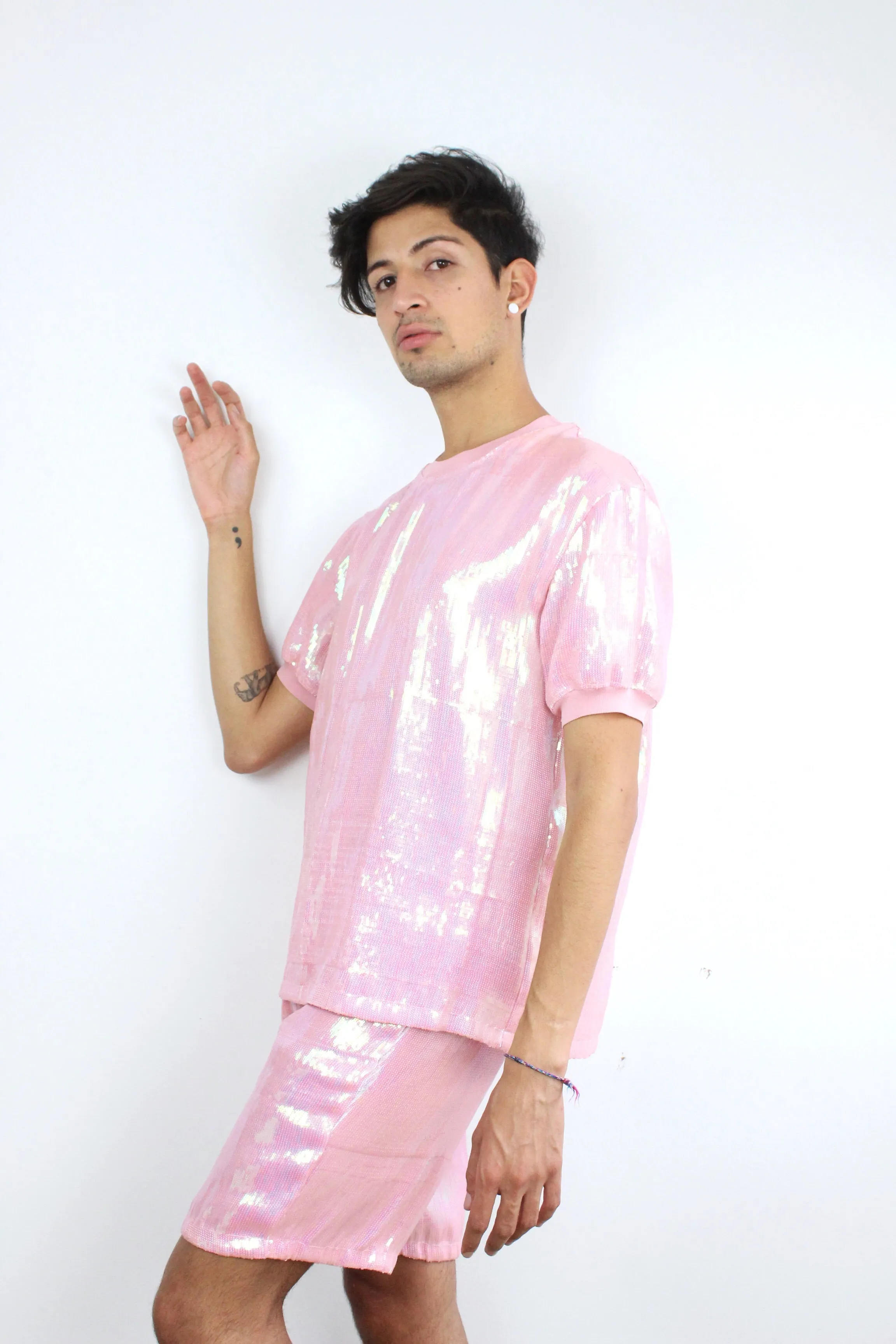 Pink Sequin Bermuda Shorts