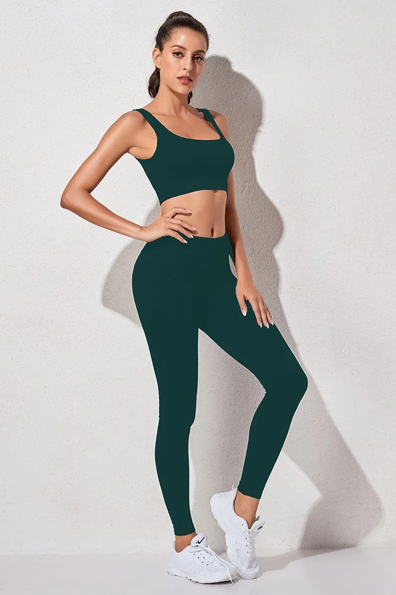 Ribbed Yoga Clothing Set Women High Waist Leggings And Top Bra Two Piece Set Seamless  Fitness Workout Outfits Gym Wear