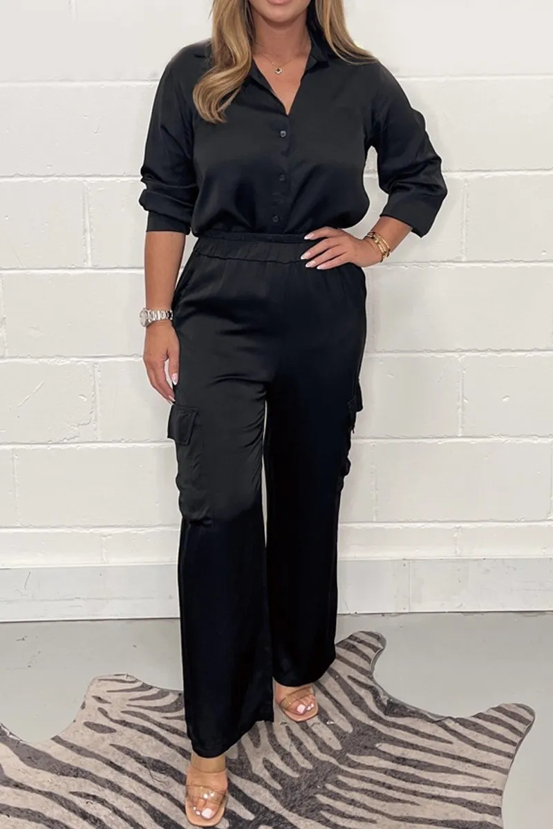 Satin shirt overalls suit