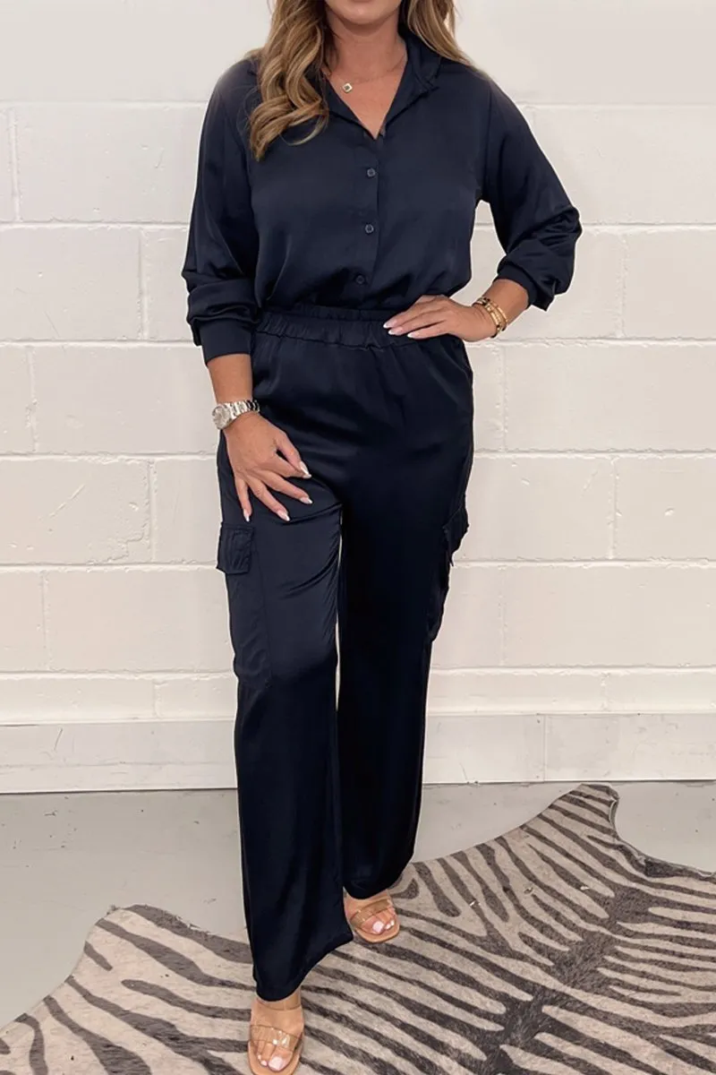 Satin shirt overalls suit