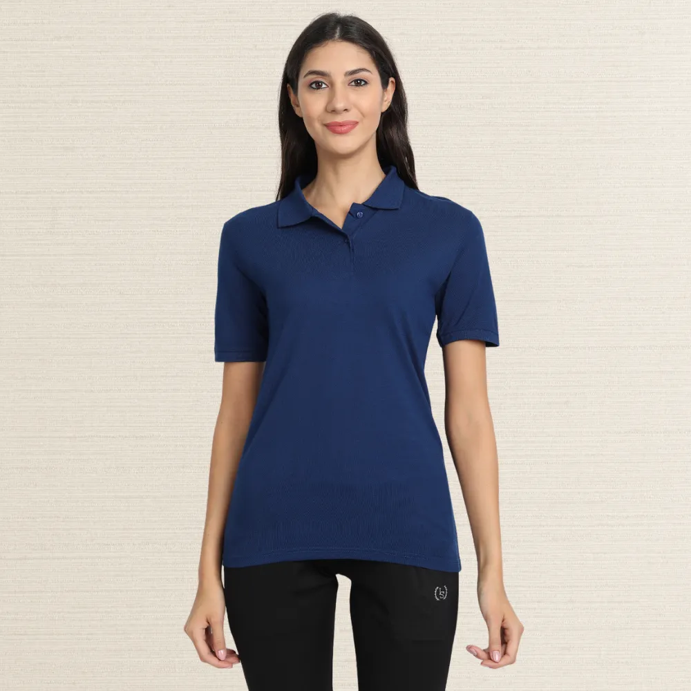 Soft Bamboo Polo Shirt | Collar T-Shirt | Women Active Wear | Navy Blue