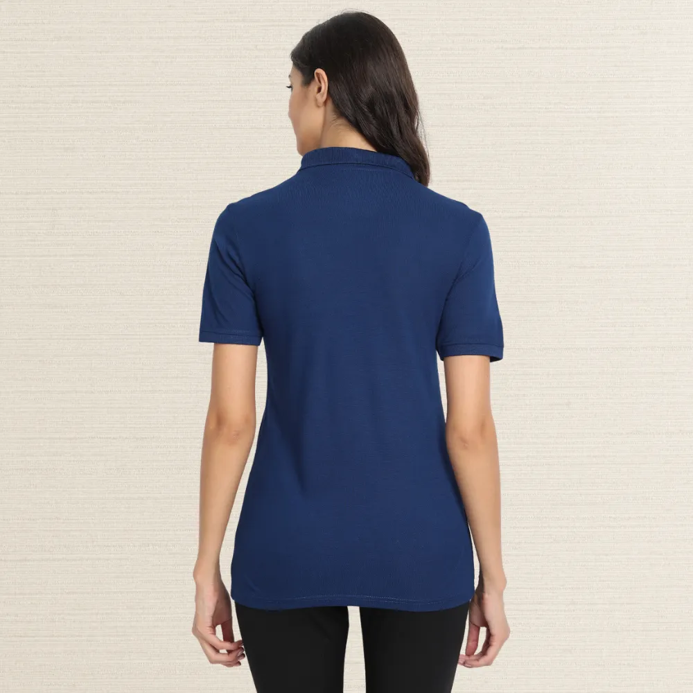 Soft Bamboo Polo Shirt | Collar T-Shirt | Women Active Wear | Navy Blue
