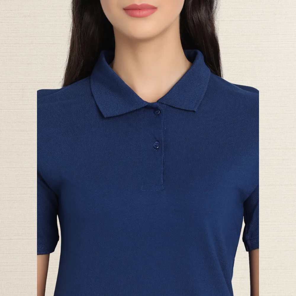 Soft Bamboo Polo Shirt | Collar T-Shirt | Women Active Wear | Navy Blue