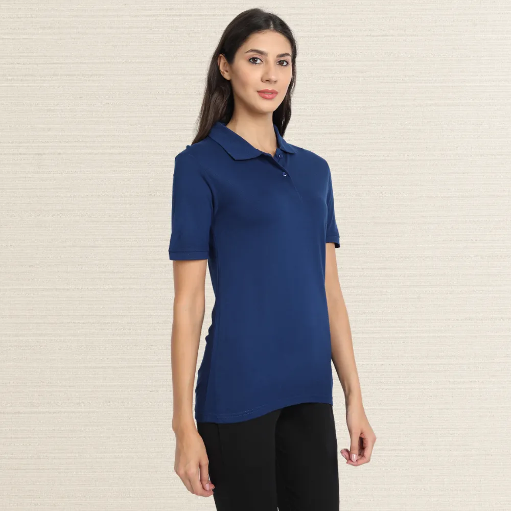 Soft Bamboo Polo Shirt | Collar T-Shirt | Women Active Wear | Navy Blue